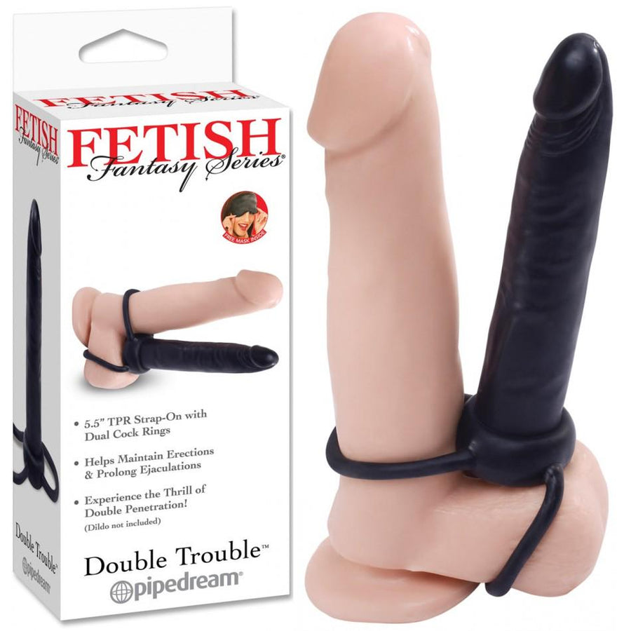 Pipedream Fetish Fantasy Series Double Trouble Double Penetration Strap-On Dildo with Dual Cock Rings