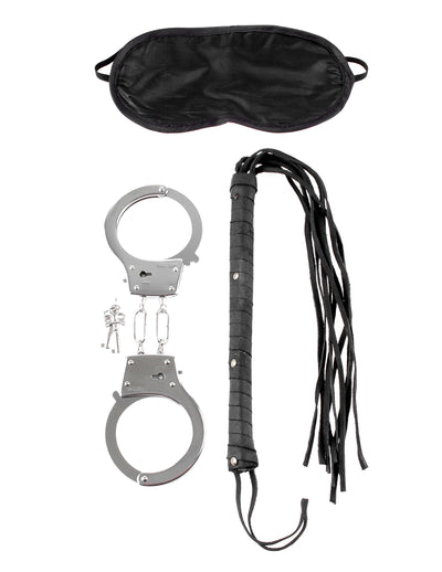 Pipedream Fetish Fantasy Series Lovers Fantasy Kit includes metal handcuffs + leather whip + blindfold for Beginners