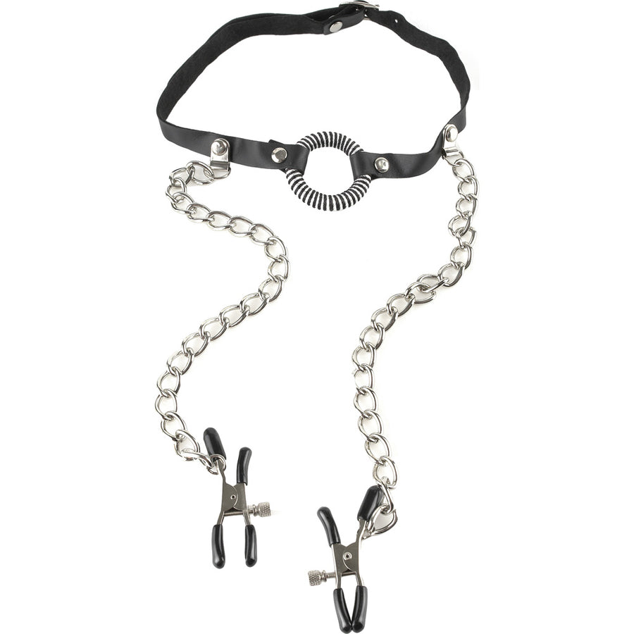 Pipedream Fetish Fantasy Series O Ring Open Mouth Gag with Nipple Clamps