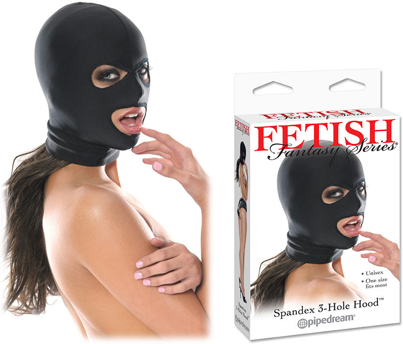 Pipedream Fetish Fantasy Series Spandex 3 Hole Hood Unisex Black One Size