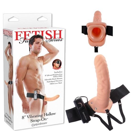 Pipedream Fetish Fantasy Series Vibrating Hollow Strap On Dildo Kit for Him or Her 8 inch