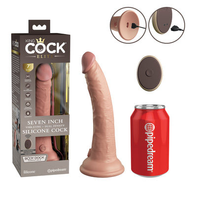 Pipedream King Cock Elite 7 inch Vibrating + Dual Density Silicone Dildo with Wireless Remote Control Flesh