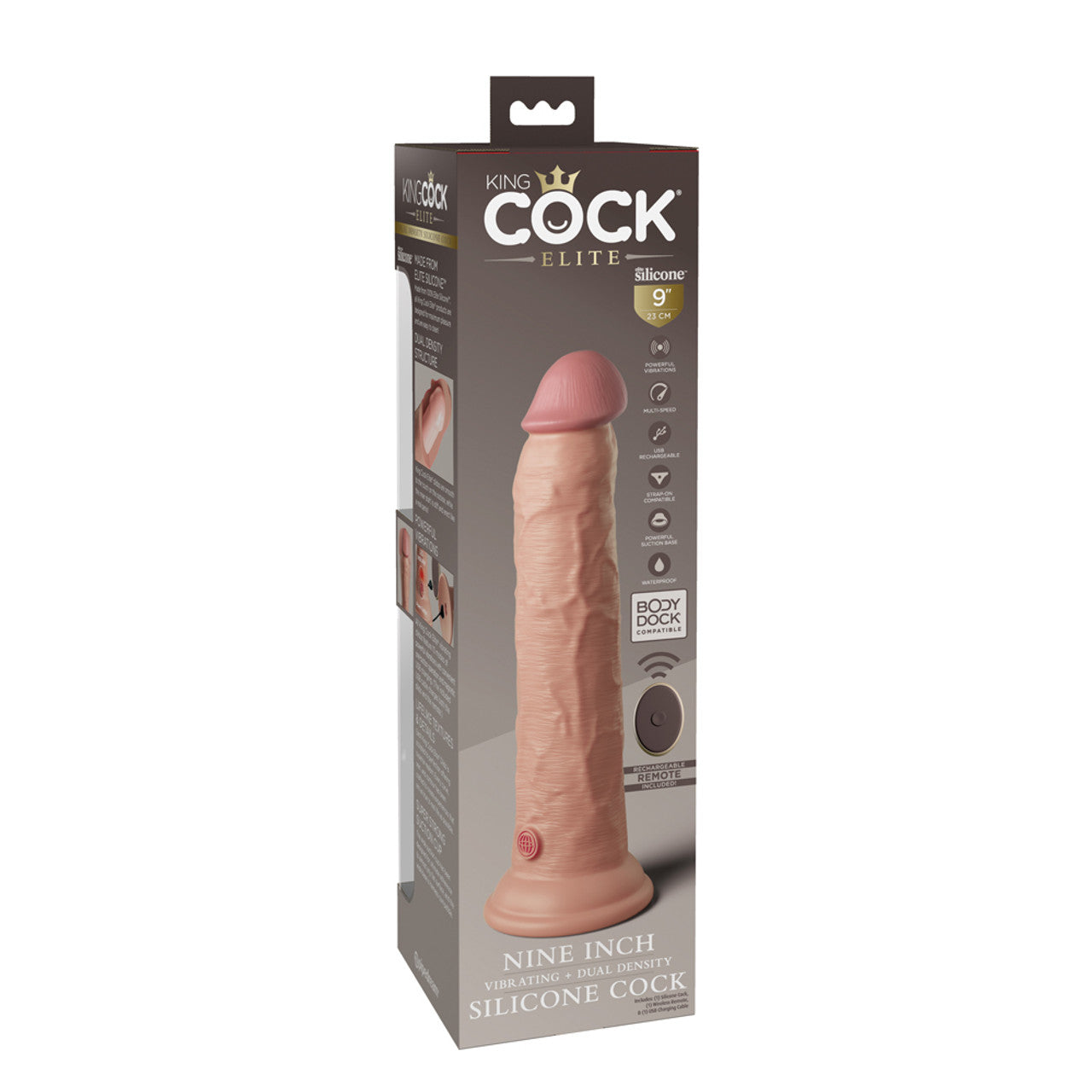 Pipedream King Cock Elite 9 inch Vibrating + Dual Density Silicone Dildo with Wireless Remote Control Flesh