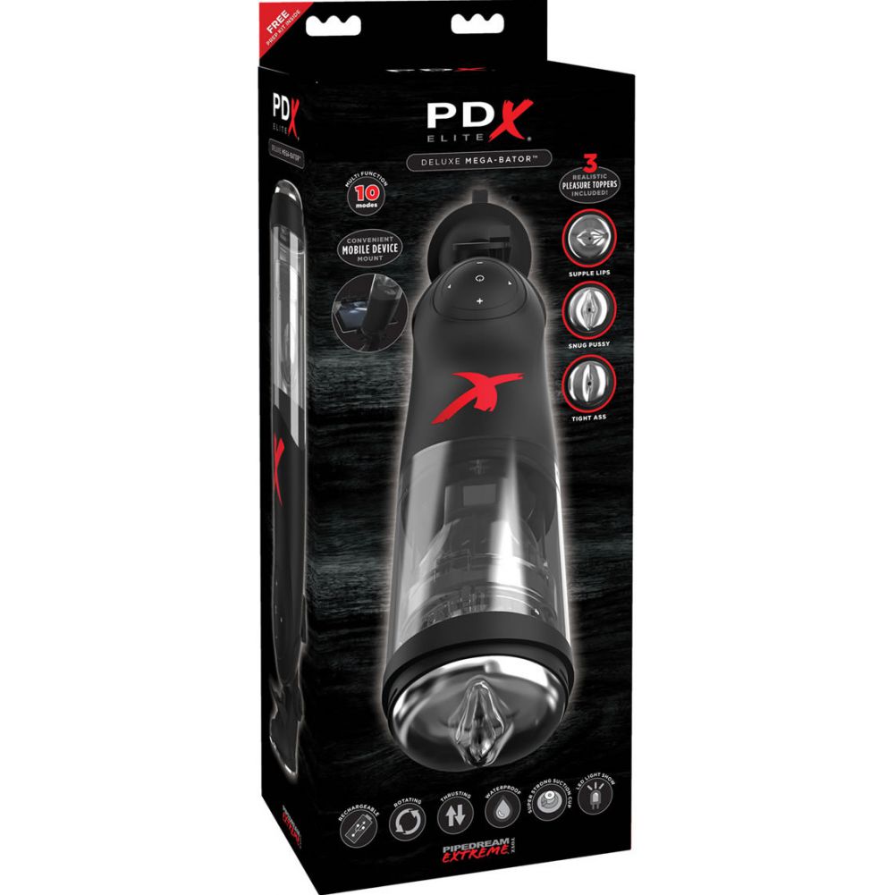 Pipedream PDX Elite Deluxe Mega Bator Stroker Rotating and Thrusting Hands Free Rechargeable Male Masturbator with Suction Cup Base