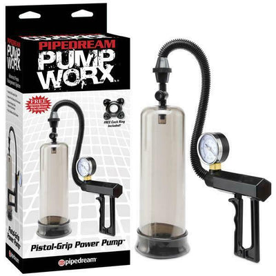 Pipedream Pump Worx Pistol Grip Power Penis Pump 8 inch Smokey Black