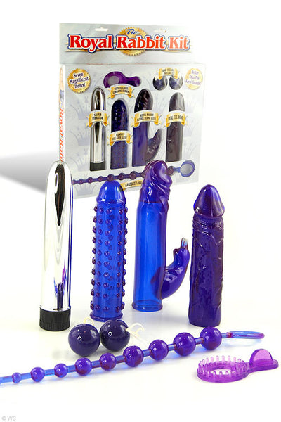 Pipedream Royal Rabbit Couples Kit with 6 Purple Jelly Pleasure Items and A Classic Silver Vibrator
