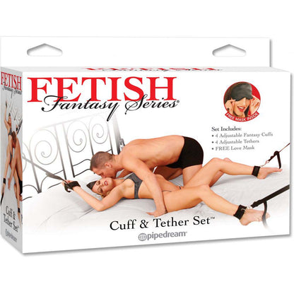 Pipedream Fetish Fantasy Wrist Handcuffs and Ankle Cuffs and Tether Set for Lovers Black
