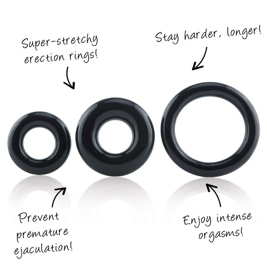 Screaming O RingO x 3 Super Stretchy Erection Rings Black Cock Rings