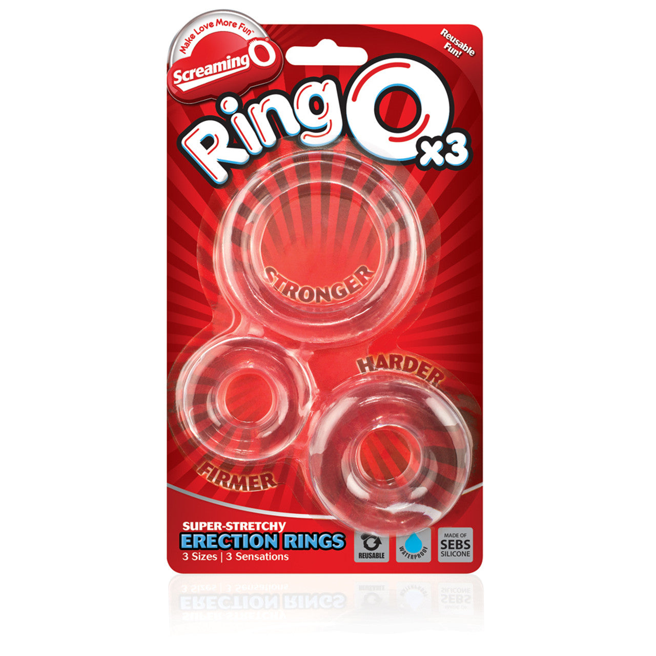 Screaming O RingO x 3 Super Stretchy Cock Rings - Clear 3-Pack