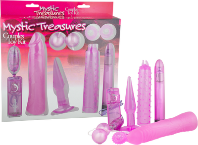 Seven Creations Mystic Treasures His Hers Couples Sensual Kit with a Classic Pink Battery Powered Vibrator