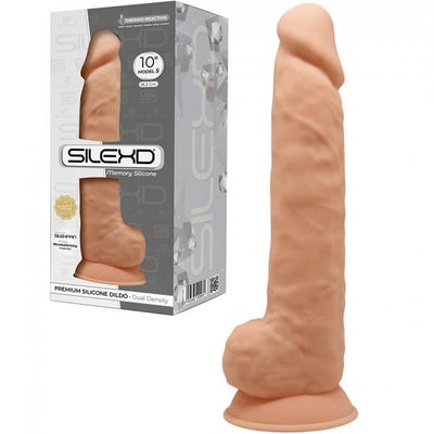 SilexD Thermo Reactive Dual Density Premium Silicone Suction Cup Dildo with Balls 10 inch Flesh
