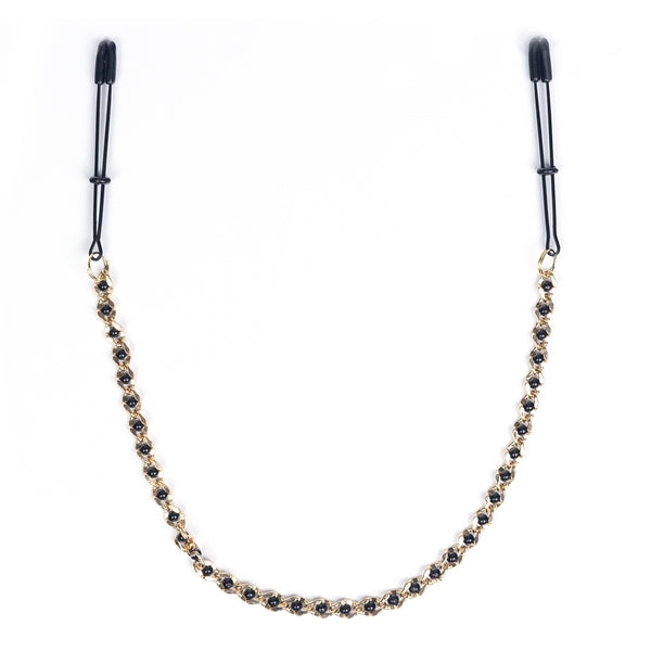 Spartacus Adjustable Black Tweezer Nipple Clamps with Beaded Gold Chain