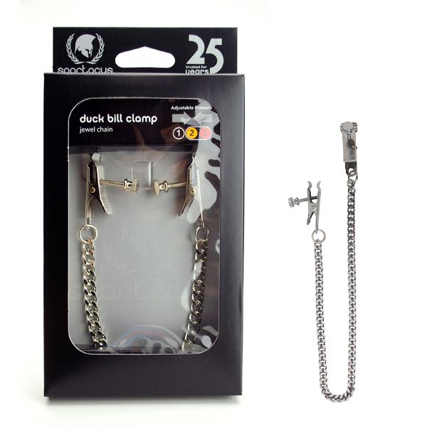 Spartacus Adjustable Duck Bill Nipple Clamps with Jewel Chain
