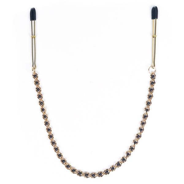 Spartacus Adjustable Gold Tweezer Nipple Clamps with Beaded Gold Chain