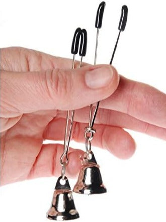 Spartacus Adjustable Tweezer Nipple Clamps with Hanging Bell Silver