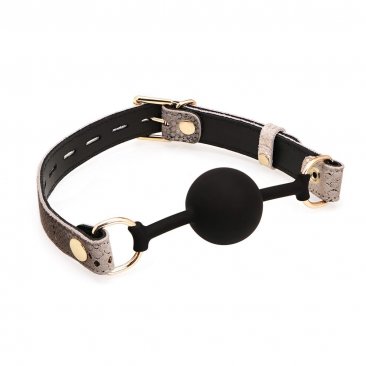 Spartacus Black Silicone Ball Gag with White Snake Print Strap Lockable Gold Buckle