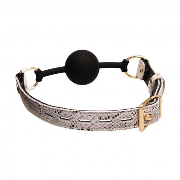 Spartacus Black Silicone Ball Gag with White Snake Print Strap Lockable Gold Buckle