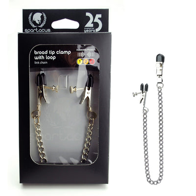 Spartacus Broad Tip Alligator Nipple Clamps with Loop and Link Chain