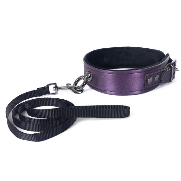 Spartacus Galaxy Legend Lockable Faux Leather Purple Collar and Black Webbing Leash