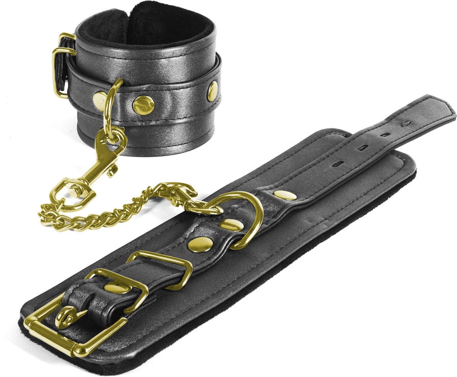 Spartacus Galaxy Legend Lockable Faux Leather Wrist Restraints Black and Gold Handcuffs