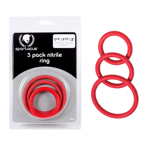 Spartacus Nitrile Cock Ring Set Pack of 3 Red