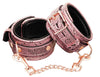 Spartacus Pink SNAKE PRINT Handcuffs Lockable Wrist Cuffs lined with Soft Padded Leather and Rose Gold Hardware