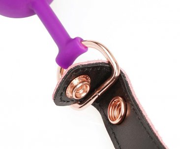 Spartacus Galaxy Purple Silicone Ball Gag with Pink Snake Print Strap and Lockable Rose Gold Buckle