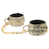 Spartacus White SNAKE PRINT Handcuffs Lockable Wrist Cuffs lined with Soft Padded Leather and Gold Hardware