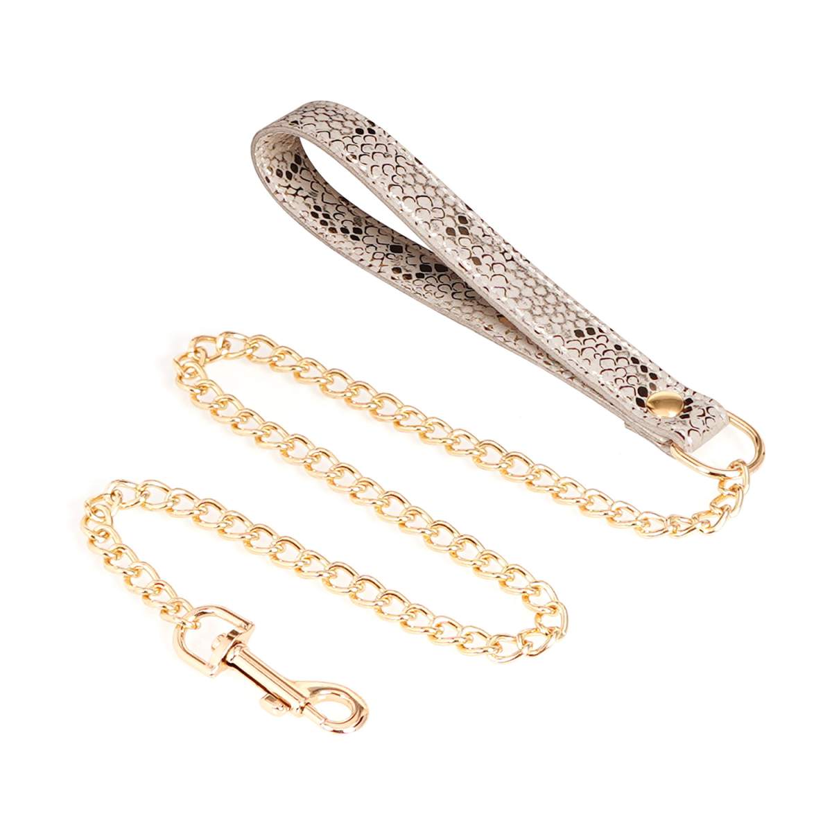 Spartacus White SNAKE PRINT Lockable Leather Collar and Leash with Soft Padded Leather and Gold Hardware