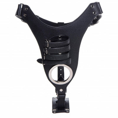 Strict MALE CHASTITY PU LEATHER HARNESS with SILICONE ANAL PLUG