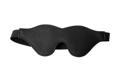Strict PU Leather BLACK FLEECE LINED BLINDFOLD with Elastic Band