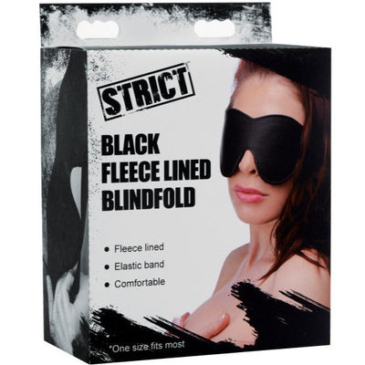 Strict PU Leather BLACK FLEECE LINED BLINDFOLD with Elastic Band