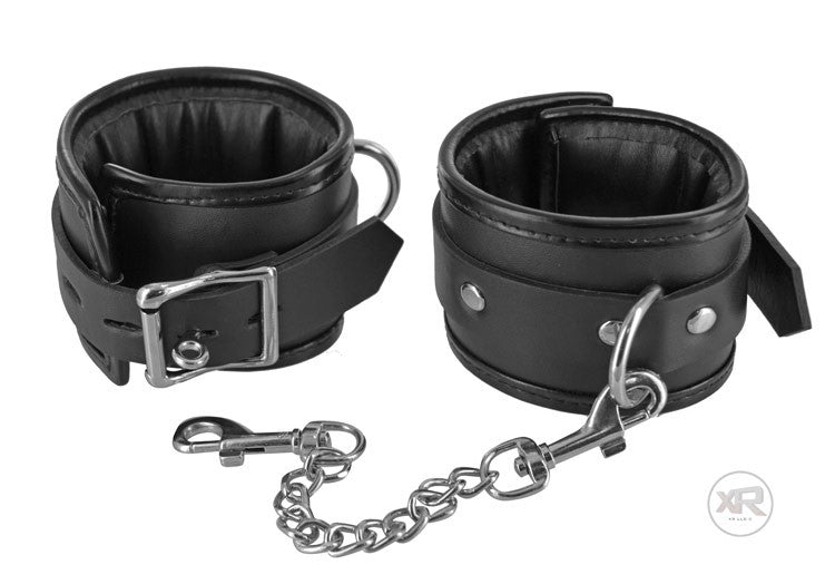 Strict PU Leather LOCKING PADDED WRIST CUFFS comes with chain two locks and four keys Black Handcuffs