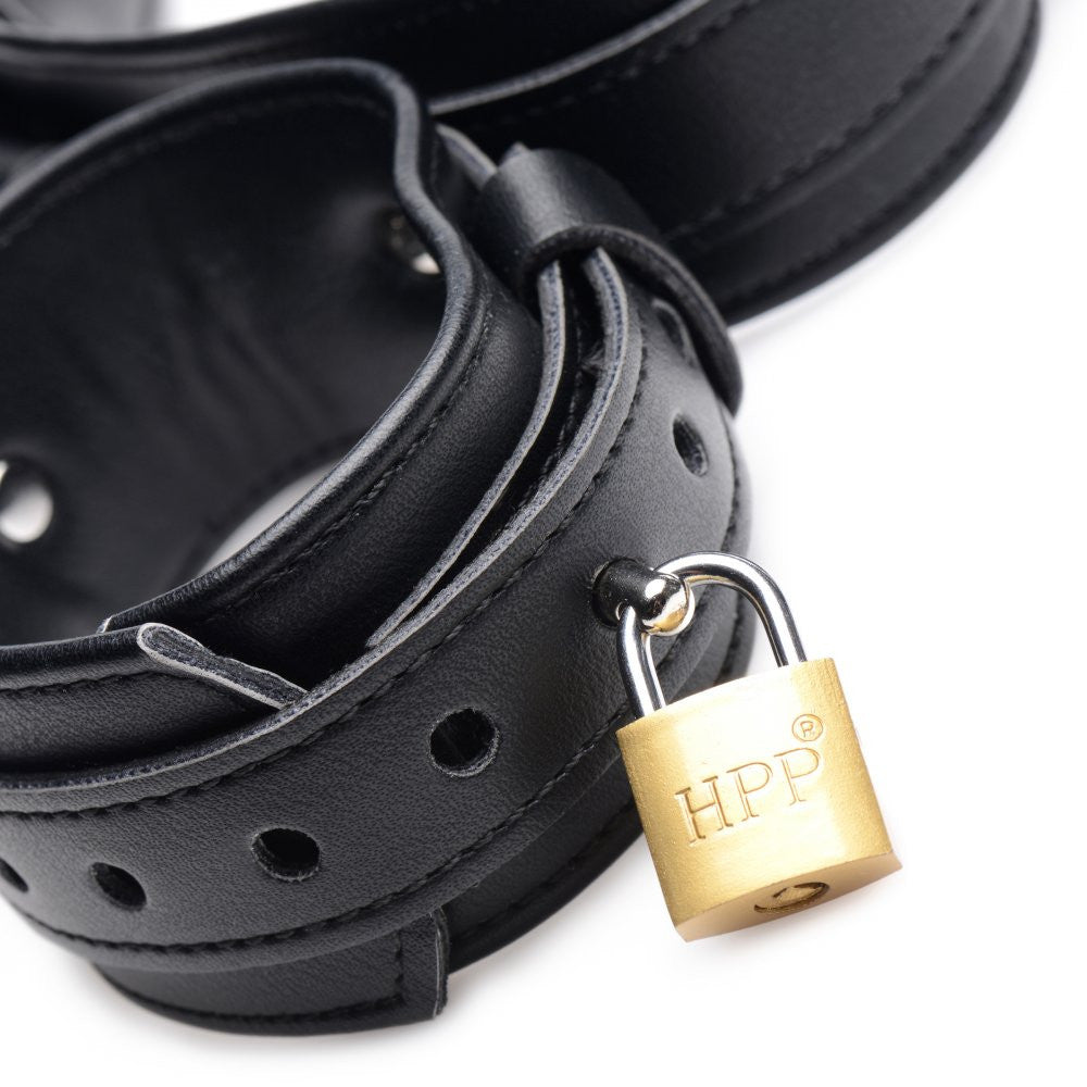 Strict PU Leather Unisex FROG TIE RESTRAINT KIT with adjustable and lockable thigh wrist and ankle cuffs Black