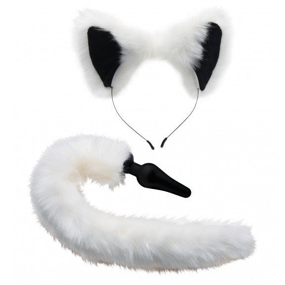 Tailz White Faux Fur Fox Tail Silicone Anal Plug and Ears Set