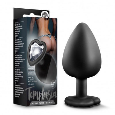 Temptasia Booty BLING PLUG Large Silicone Butt Plug with Heart Shaped Base and Clear Diamond Gem