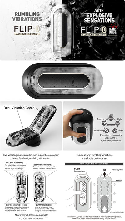 Tenga Flip Zero Electronic Vibration Black Strong Edition Rechargeable Vibrating Male Masturbator