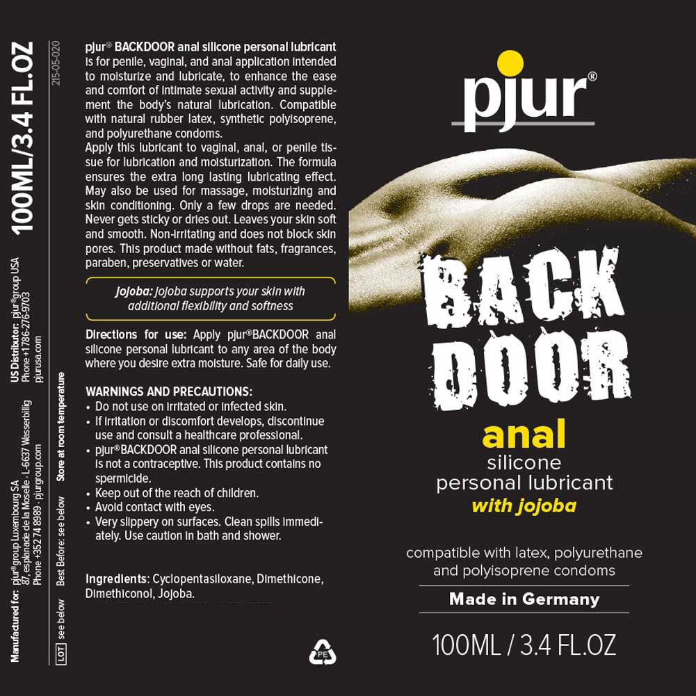 pjur Back Door Relaxing Anal Glide Jojoba and Silicone Personal Lubricant
