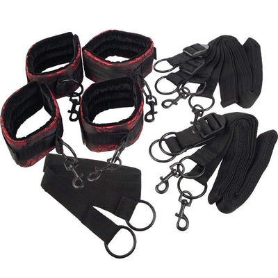 Calexotics Scandal Full Bed Restraints Kit includes Bed Restraint + Wrist Handcuffs + Ankle Cuffs Red and Black