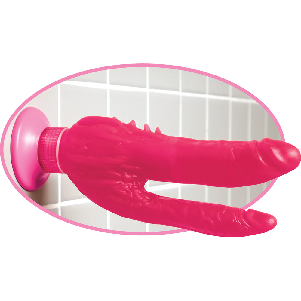 Pipedream Wall Banger Waterproof Double Penetrator Vibrator with Suction Cup Pink