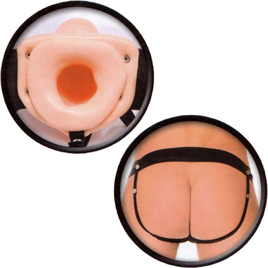 Pipedream Fetish Fantasy Series Vibrating Hollow Strap On for Him or Her 6 inch Flesh