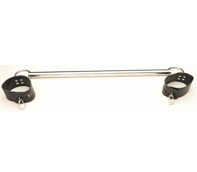 Love in Leather Metal Spreader Bar with Black Lockable Leather Ankle Cuffs
