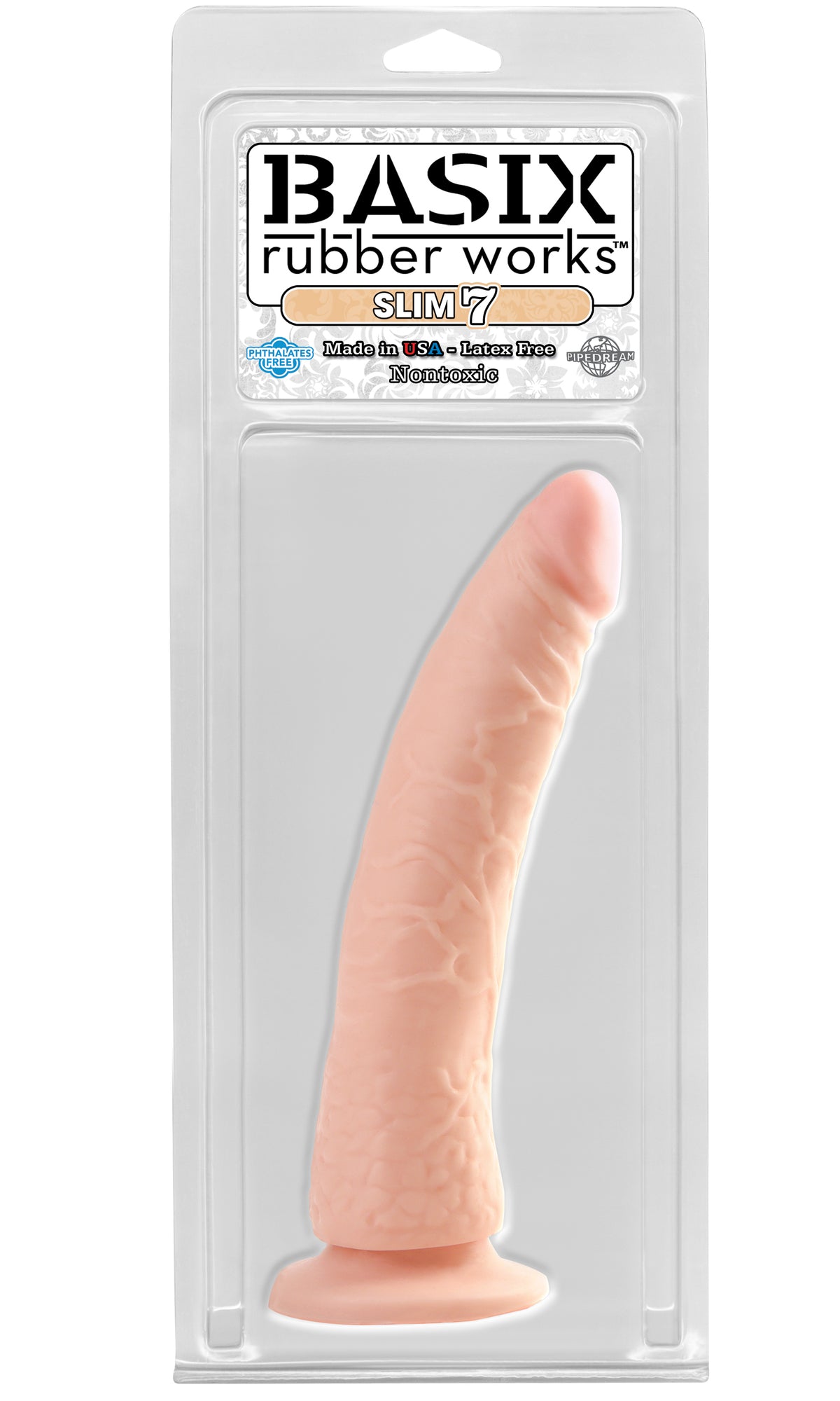 Pipedream Basix Rubber Works 7 inch Slim Tapered Realistic Dildo with Suction Cup Mount Base