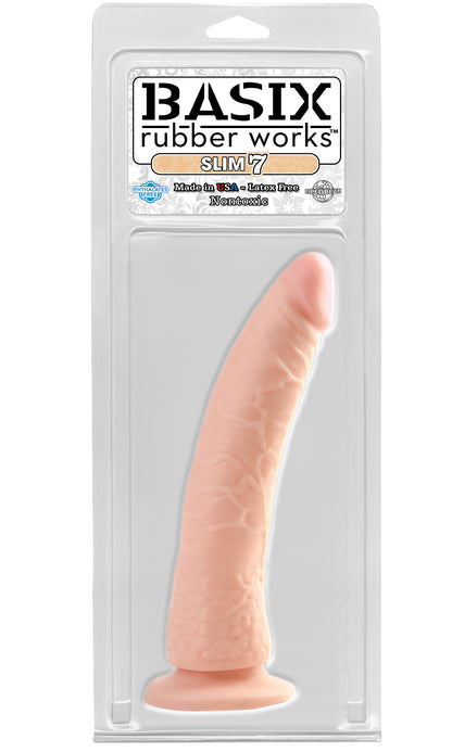 Pipedream Basix Rubber Works 7 inch Slim Tapered Realistic Dildo with Suction Cup Mount Base
