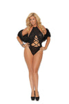 Elegant Moments Lace and Opaque Halter Neck Teddy with Criss Cross and Rhinestone Detail Black