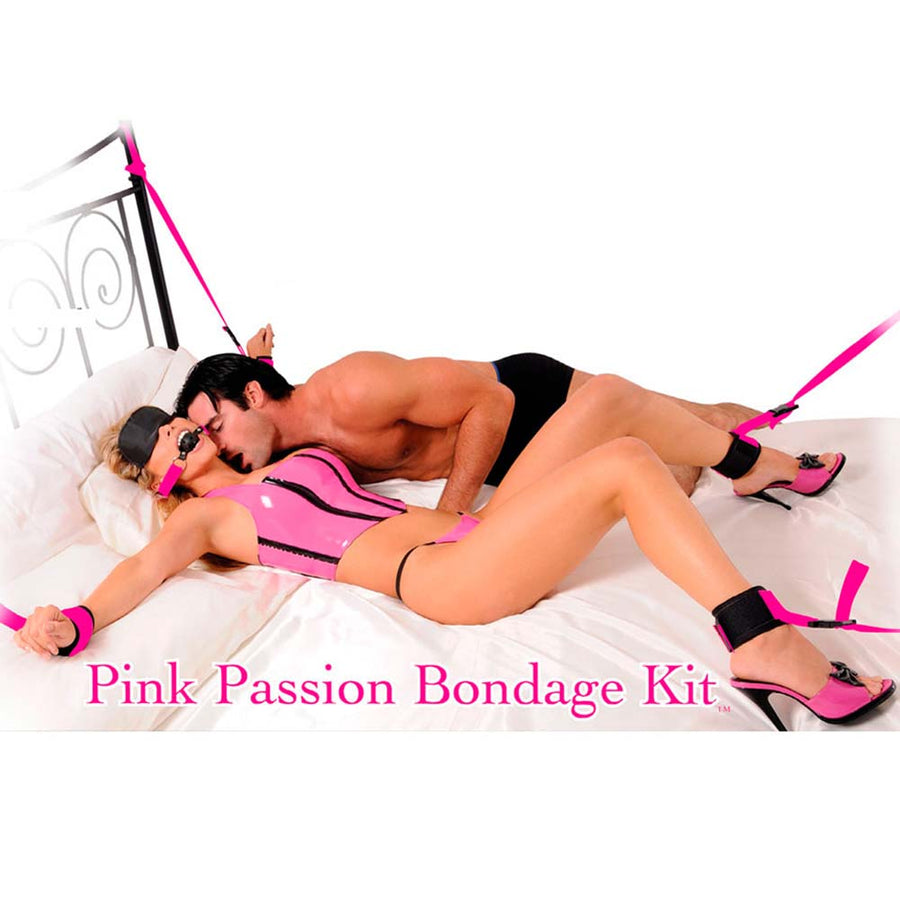 Pipedream Fetish Fantasy Series Pink Passion Bondage Kit includes Wrist Handcuffs + Ankle Cuffs + Tethers + Breathable Ball Gag + Satin Blindfold