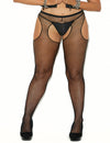 Elegant Moments Fishnet Suspender Pantyhose Stockings with Open Crotch