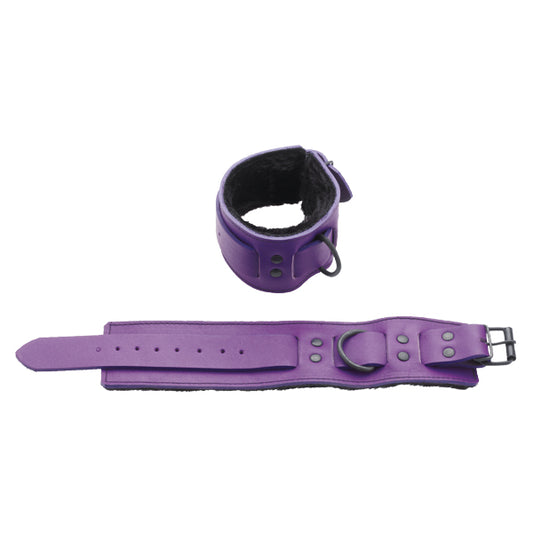 Spartacus Crave Purple Leather Wrist Restraints with Black Faux Fur Line 